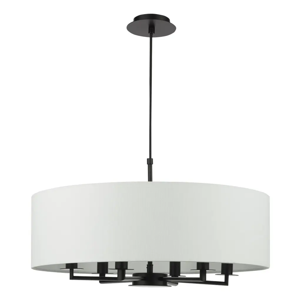 Tyler 6 Light Matt Black Pendant C/W White Drum Shade
