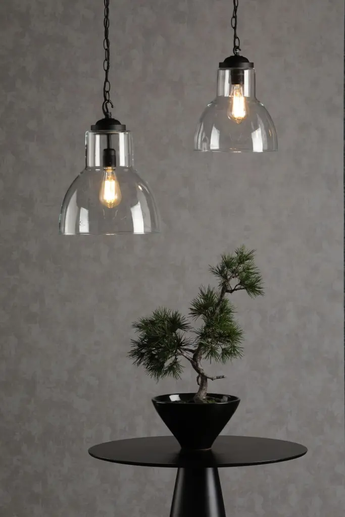 Upton Small Single Black & Glass Pendant