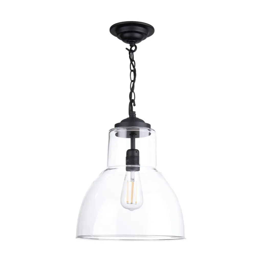 Upton Large Single Black & Glass Pendant