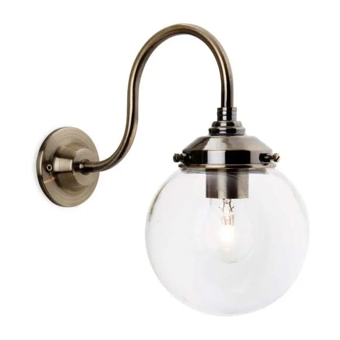 Victoria Wall Light In Antique Brass With Clear Glass