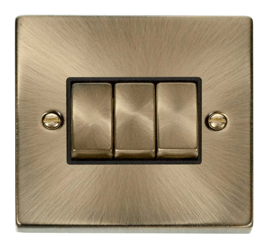 Antique Brass 3Gang 2way Switch Black Insert