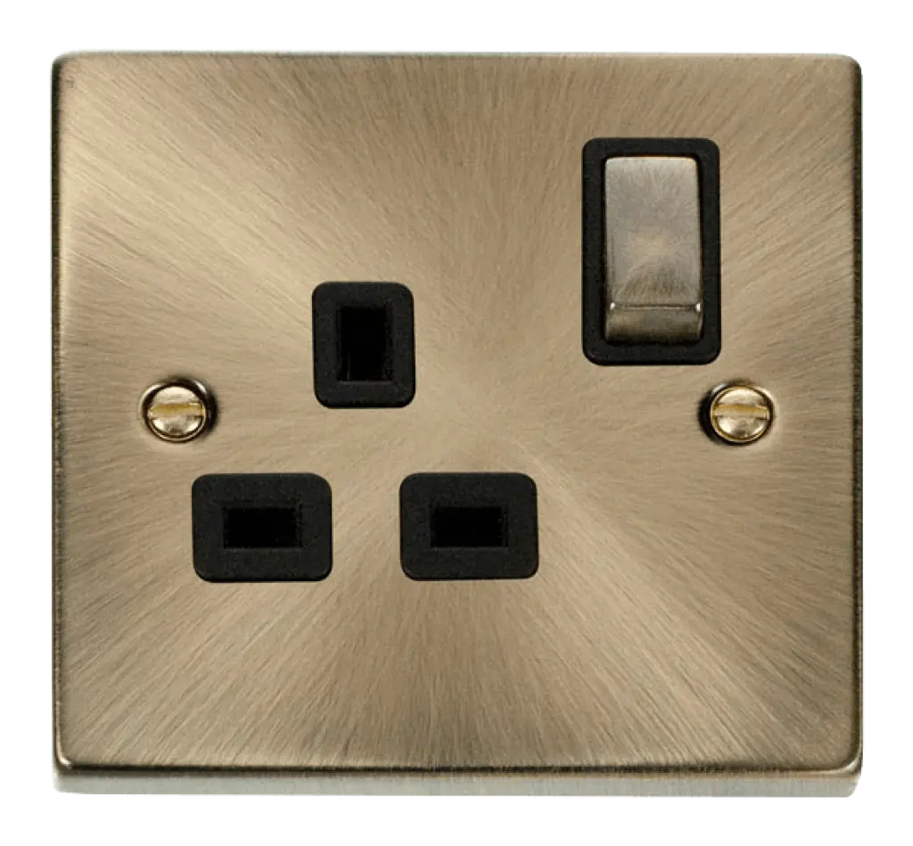 Antique Brass1Gang 13A Socket with Black Insert