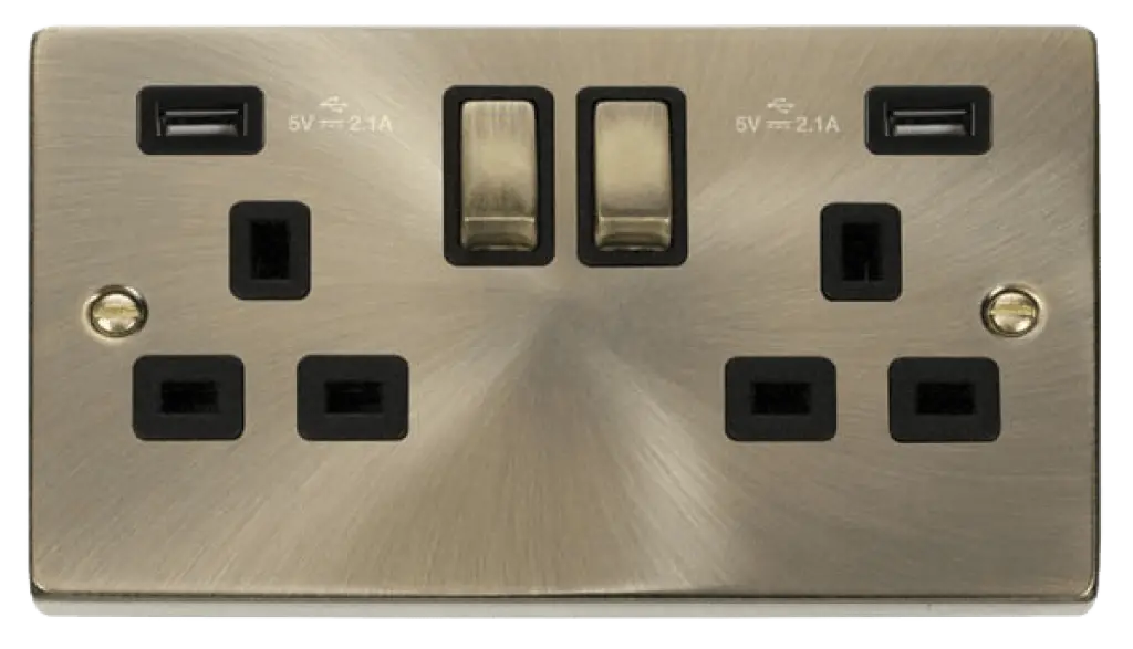 Antique Brass 2Gang Socket with USB