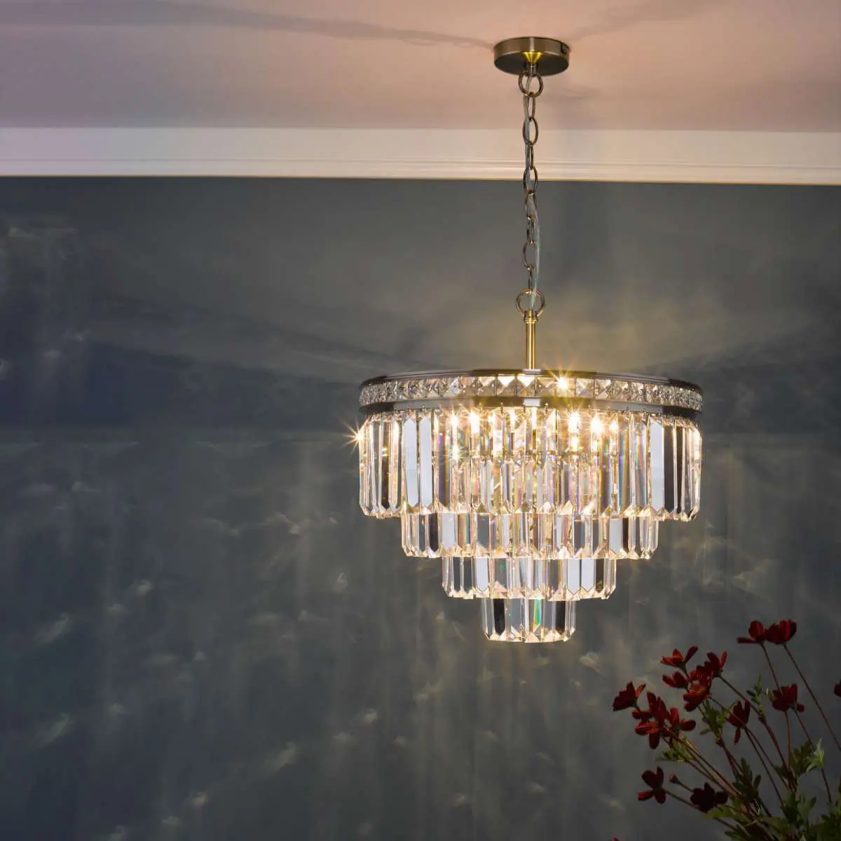 Vyana 4 Light 4 Tier Pendant Polished Nickel and Crystal Droppers