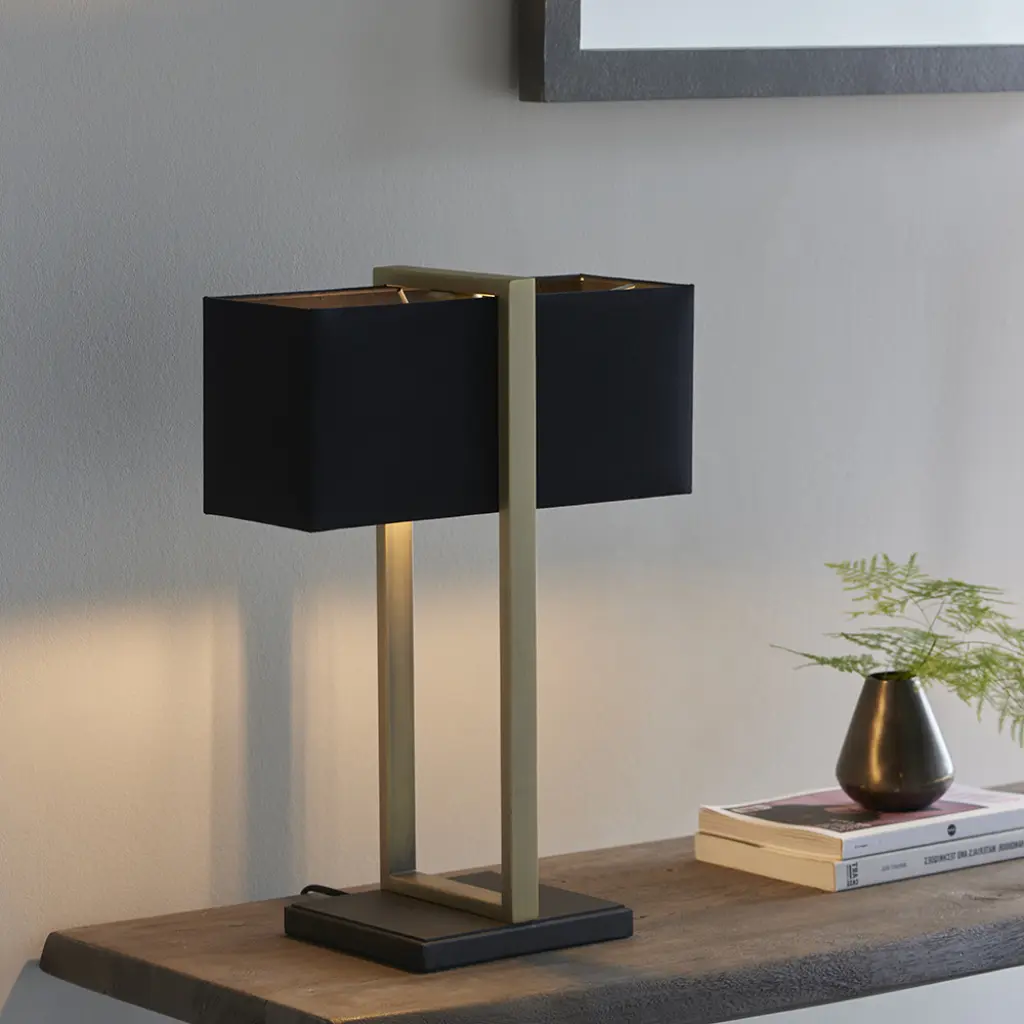 Classic Antique Brass Table Lamp with Black Shade