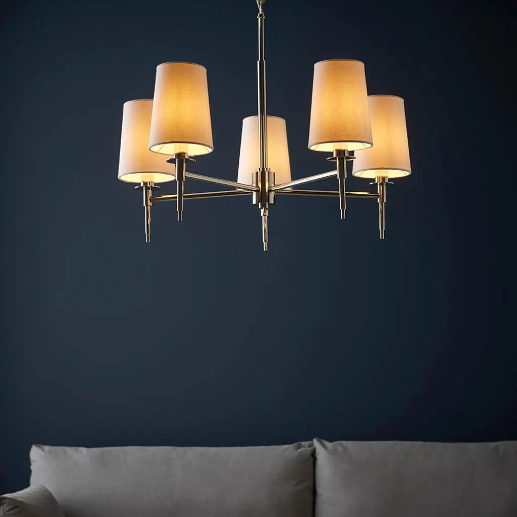 Roe Bright Nickel 5 Light Fitting C/W Shades