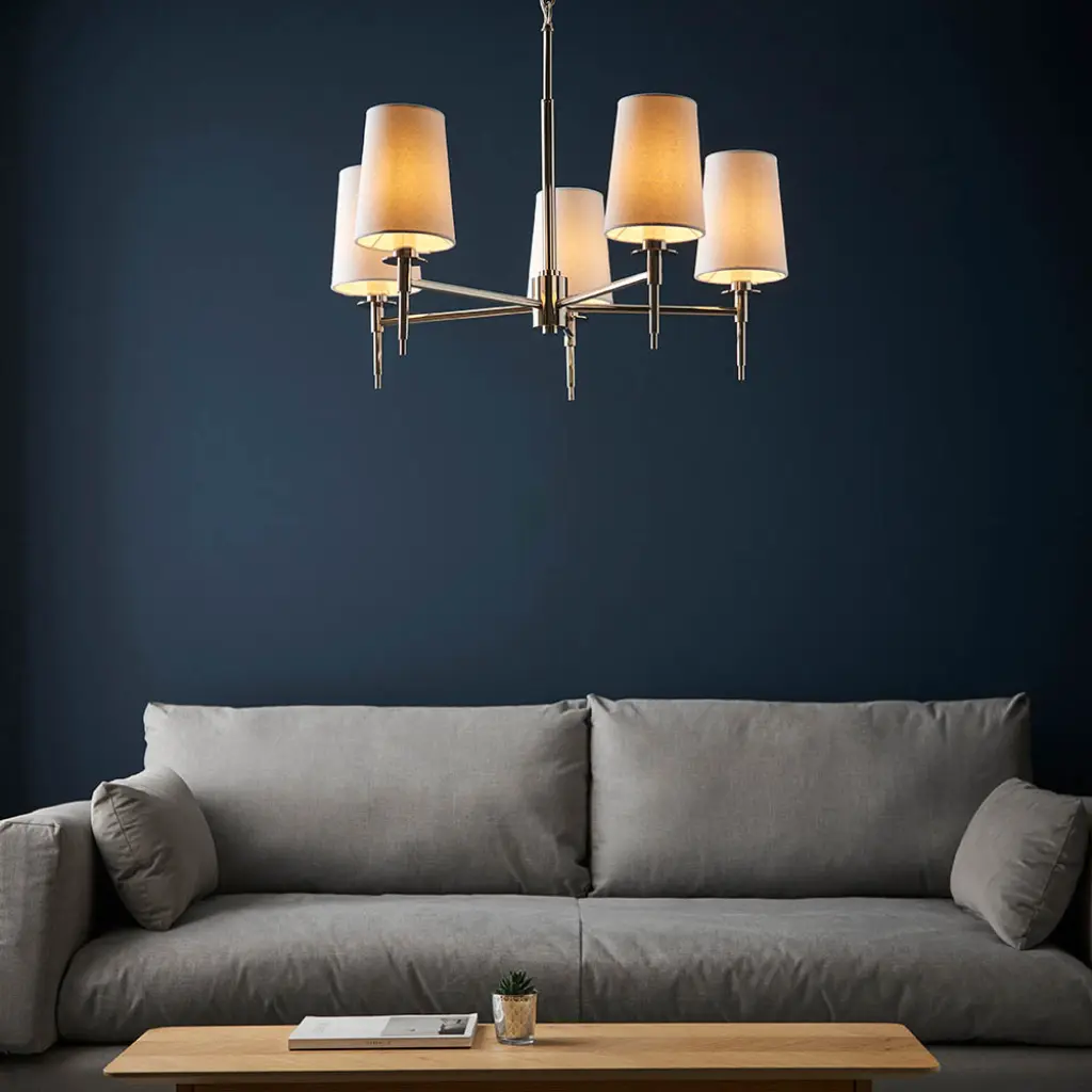 Roe Bright Nickel 5 Light Fitting C/W Shades