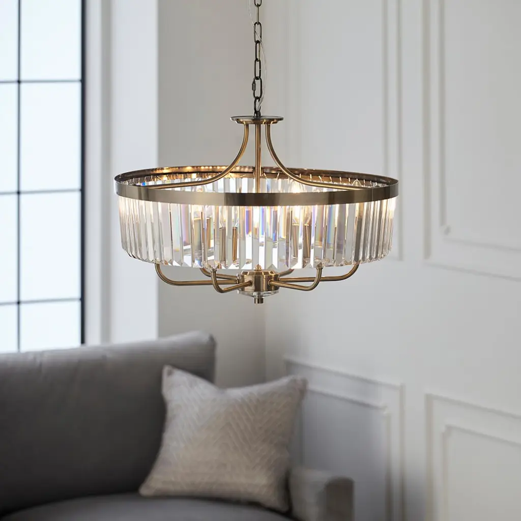 Carol 6 Light Antique Brass & Clear Glass Chandelier