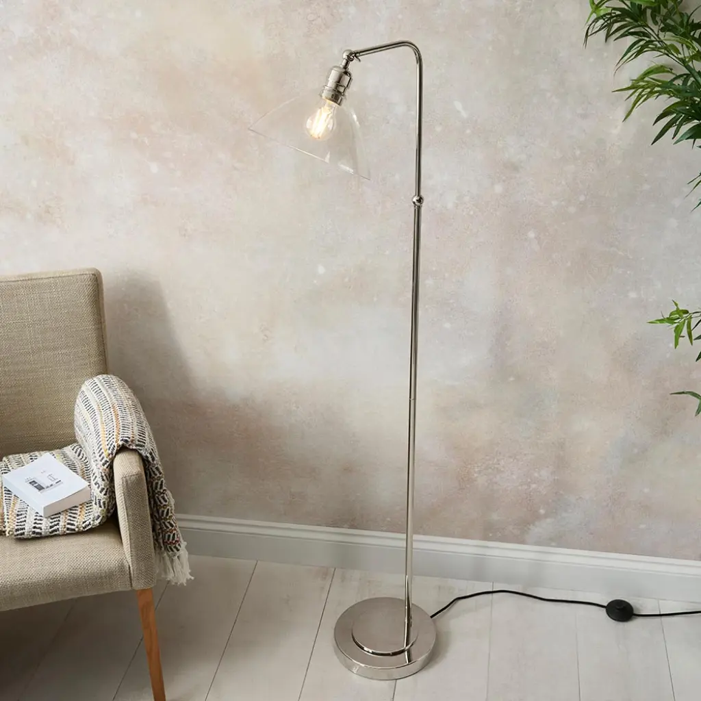 Aspire Lighting WLJ60412 Lucy Bright Nickel Clear Glass Floor Lamp onlinelightingshop