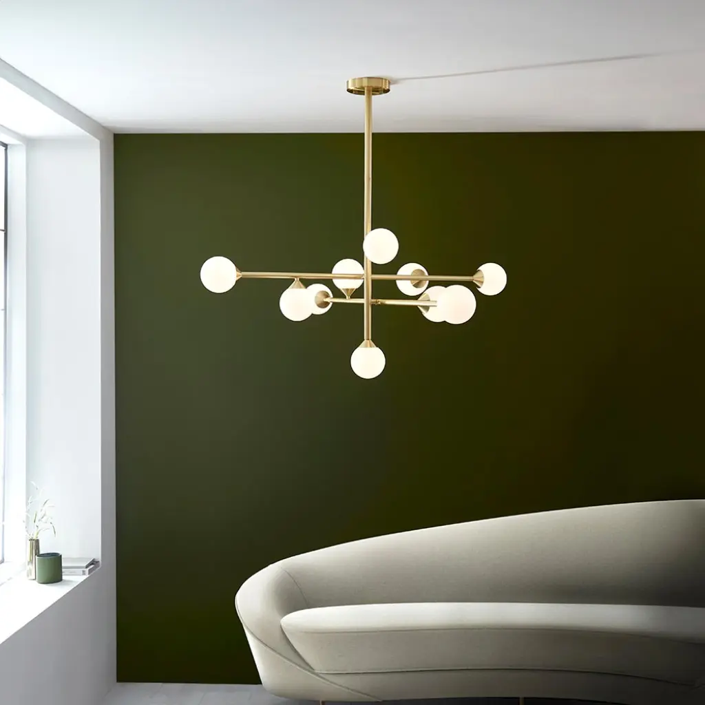 Eve 10 Light Satin Brass Pendant with White Shades