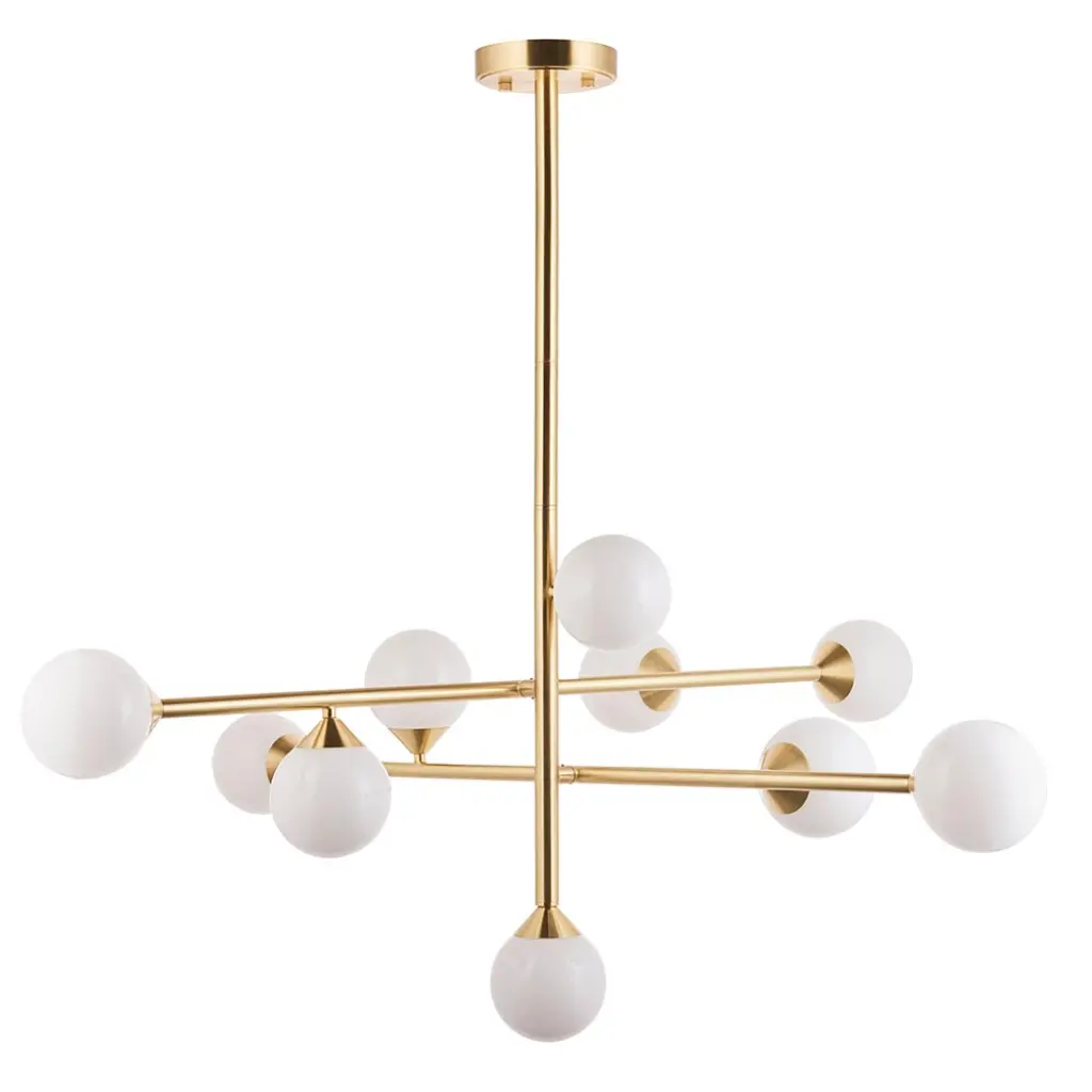 Eve 10 Light Satin Brass Pendant with White Shades