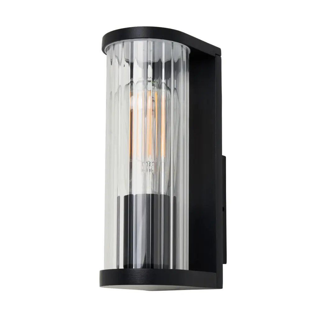Akuma Ribbed Glass & Black Wall Light