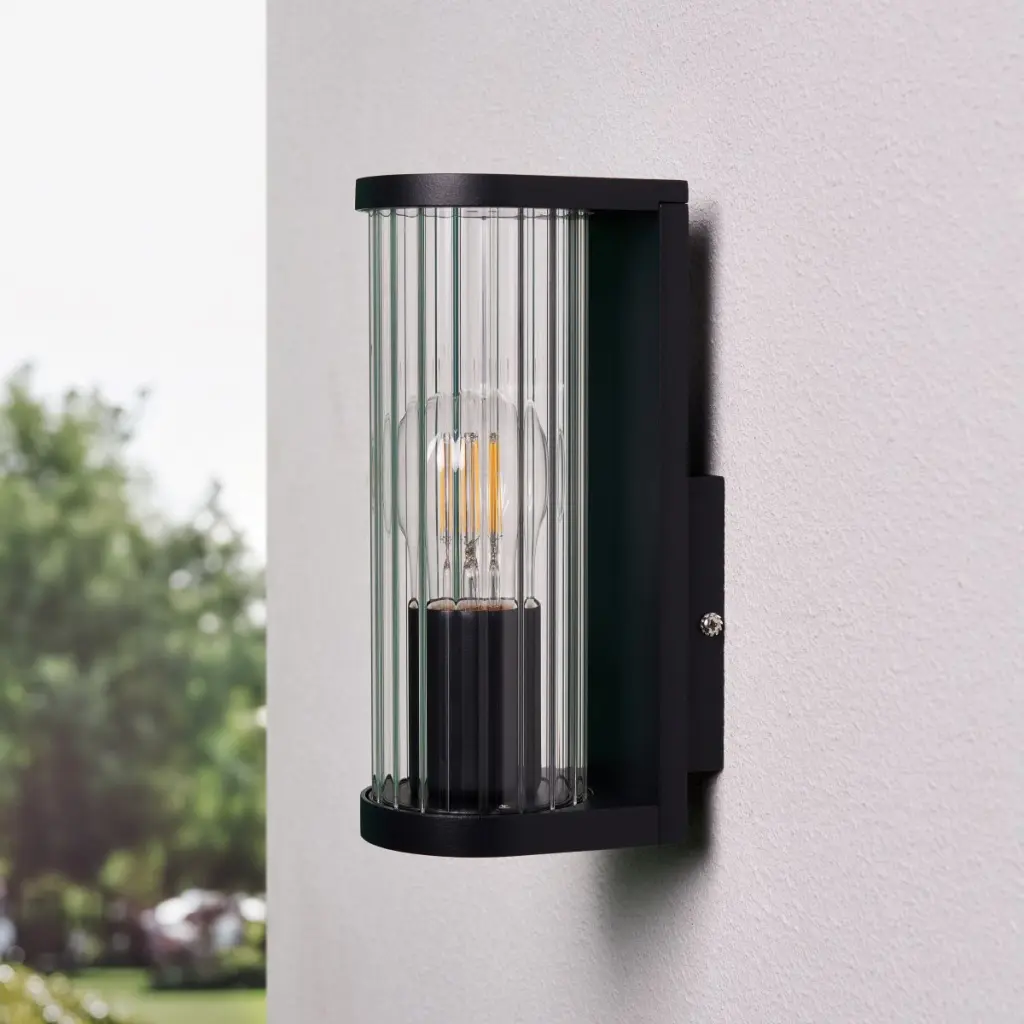 Akuma Ribbed Glass & Black Wall Light